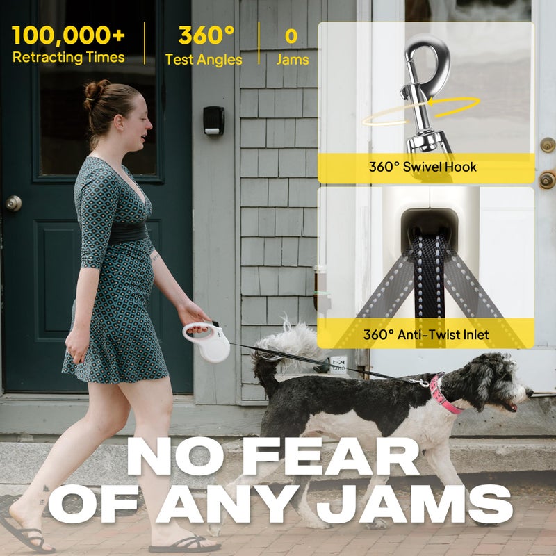 Fida Retractable Dog Leash, 16 ft Dog Walking Leash for Small Dogs up to 26lbs, Tangle Free, White - Image 3